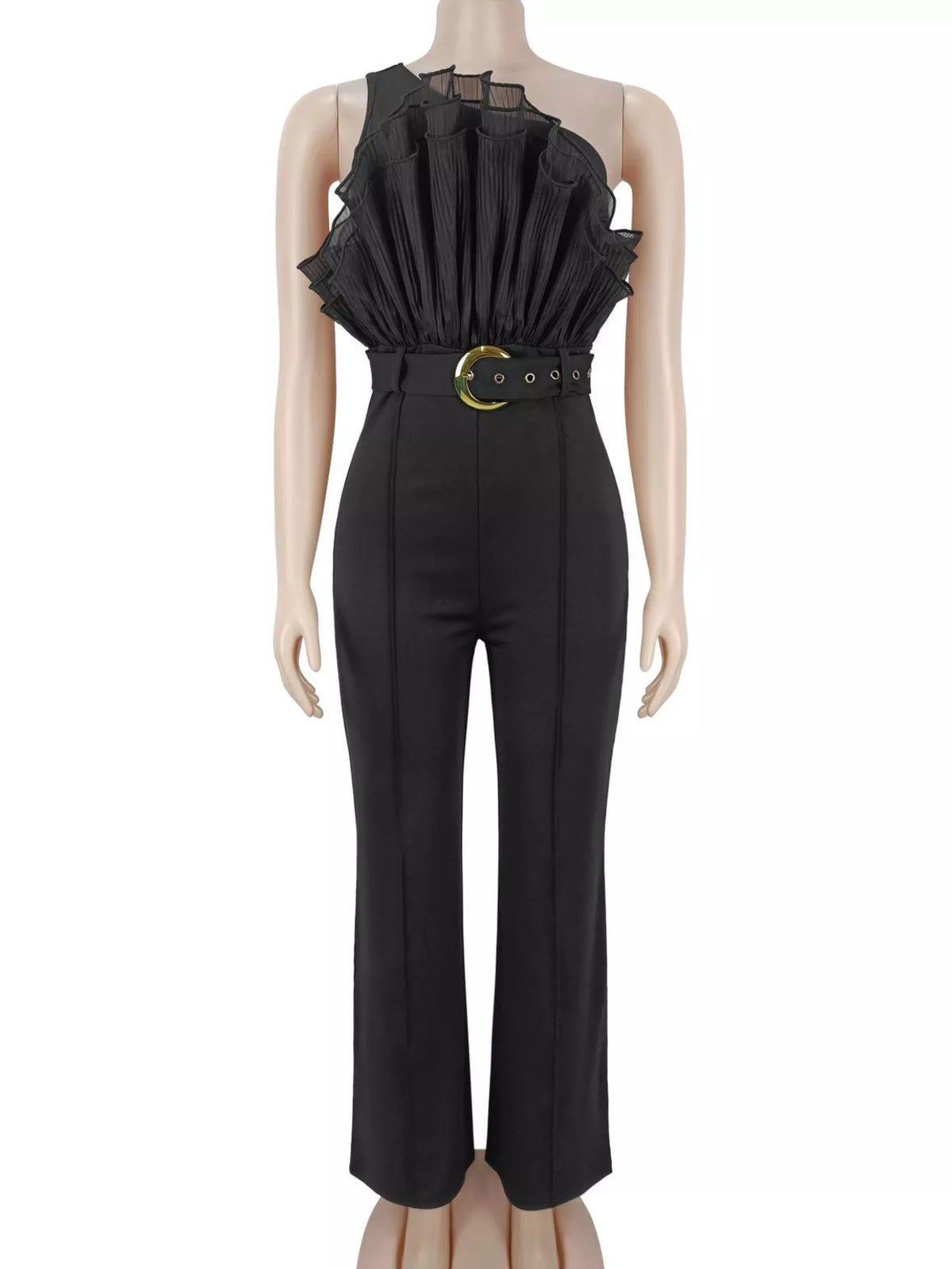 Modern Finesse Flora One-Shoulder Ruffled Wide-Leg Jumpsuit