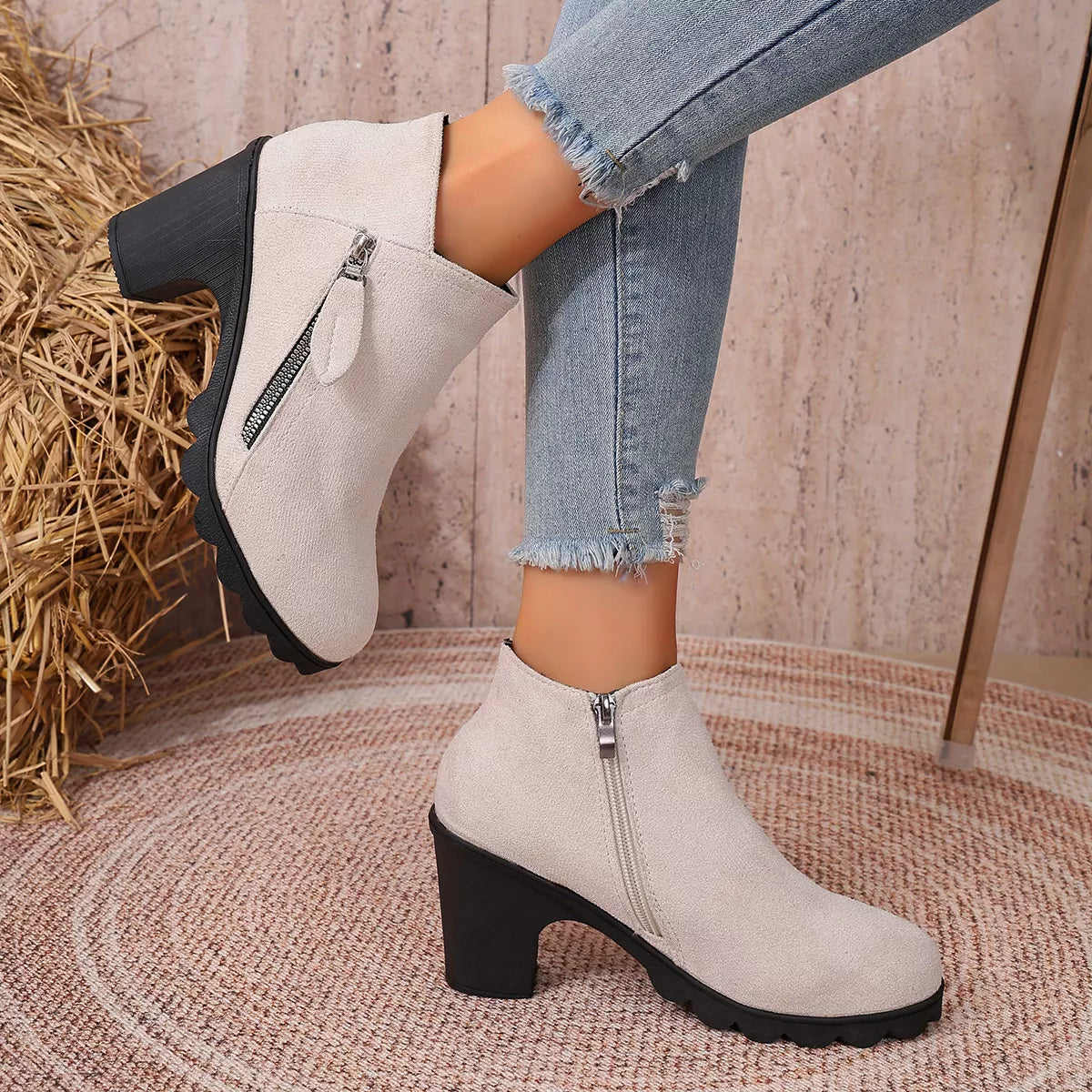 Modern Finesse Hazel Round-Toe Block Heels Boots