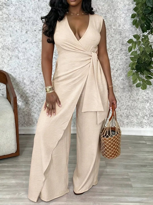 Modern Finesse Hazel Wrap Front Wide-Leg Jumpsuit