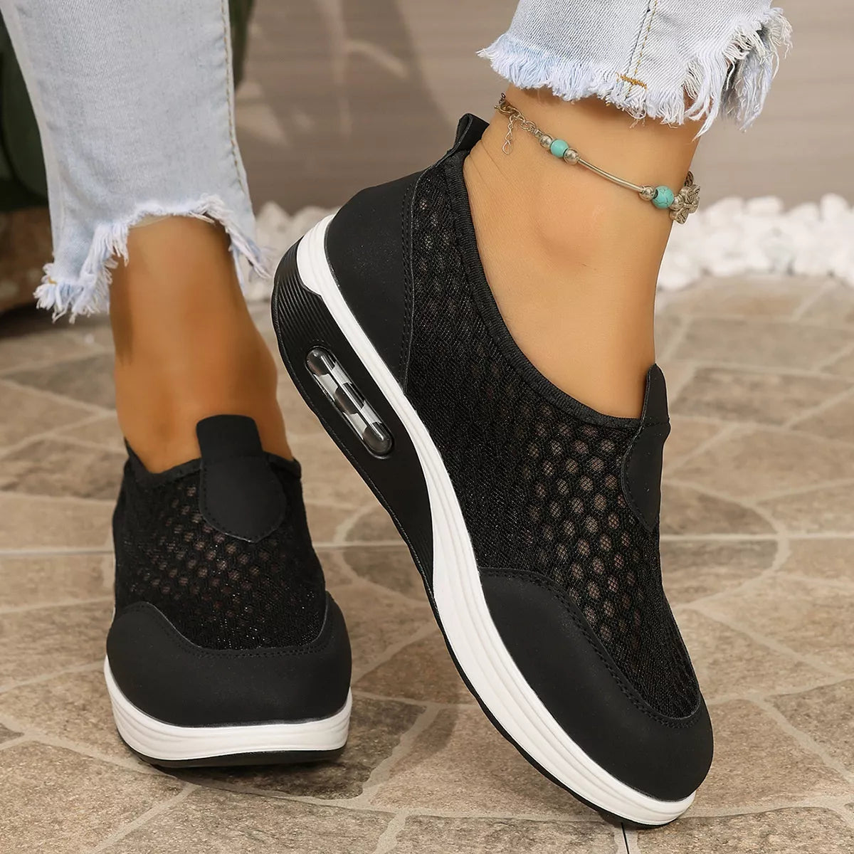 Modern Finesse Sienna Breathable Mesh Wedge Slip-Ons