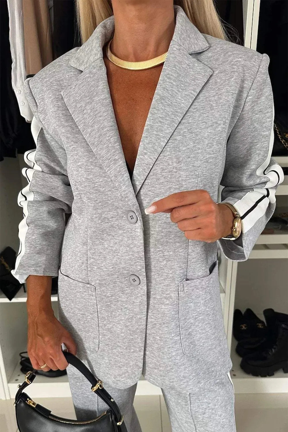 Modern Finesse Arden Contrast Lapel Collar Top and Pants Set