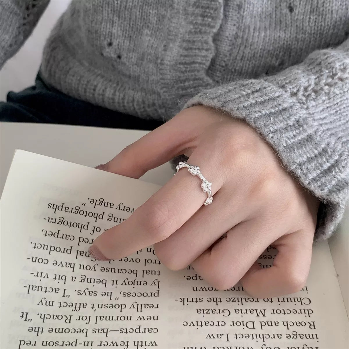 HOF Seren 925 Sterling Silver Flower Ring