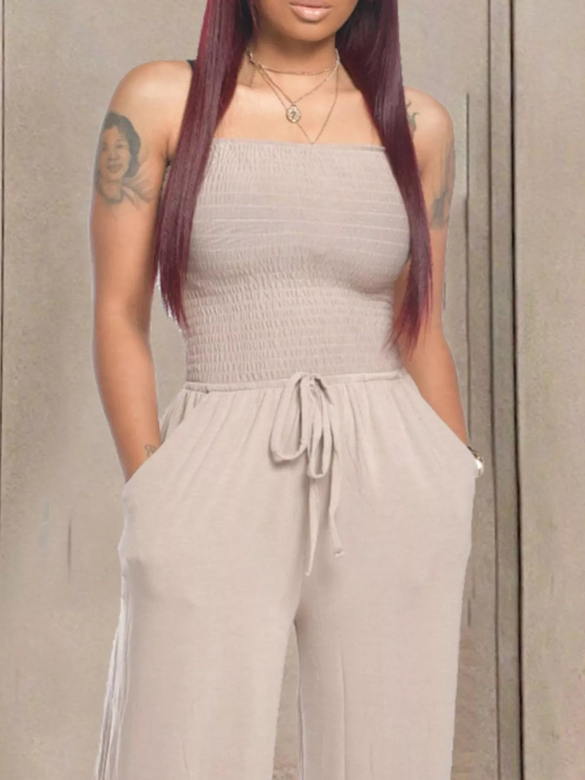 Modern Finesse Quinn Strapless Smocked Wide-Leg Jumpsuit