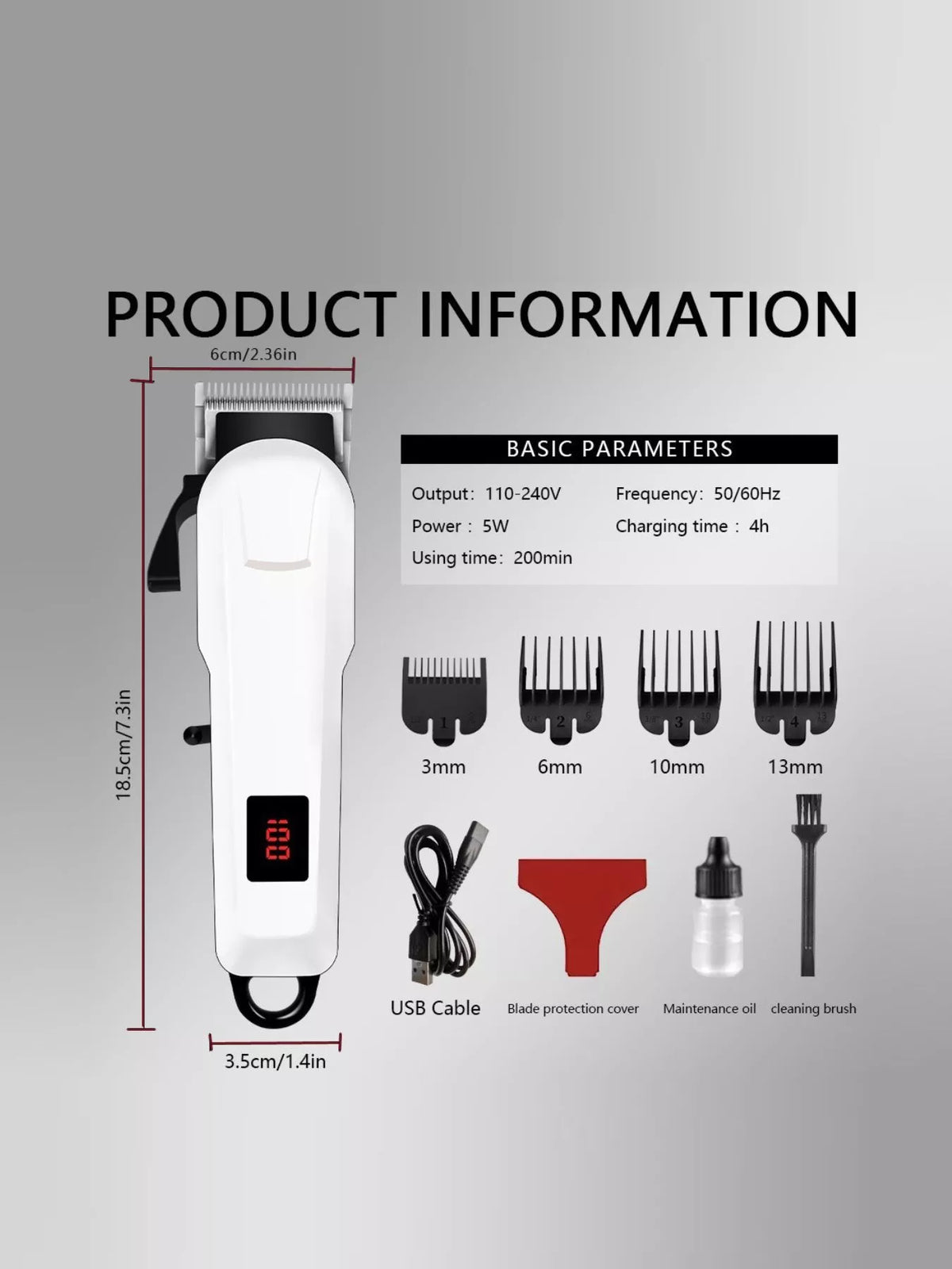 HOF Sienna Cordless Hair Clipper with LED Display