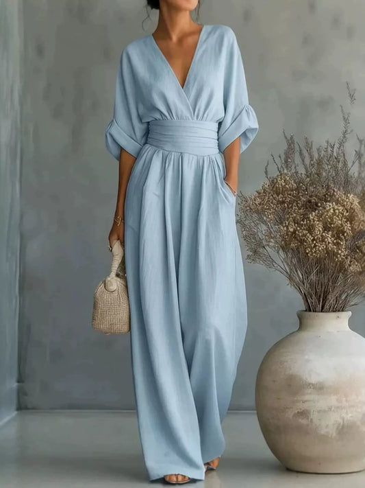 Modern Finesse Sienna Half Sleeve Wide-Leg Jumpsuit — Extended Sizes