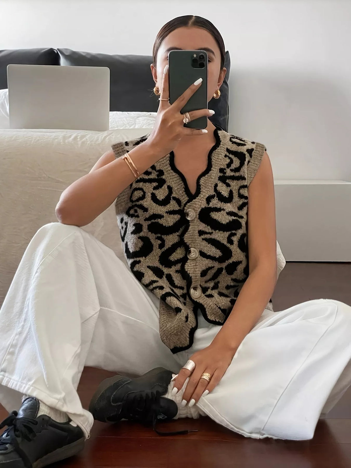 Wild Edge Leopard Scallop Sweater Vest - Plus Size