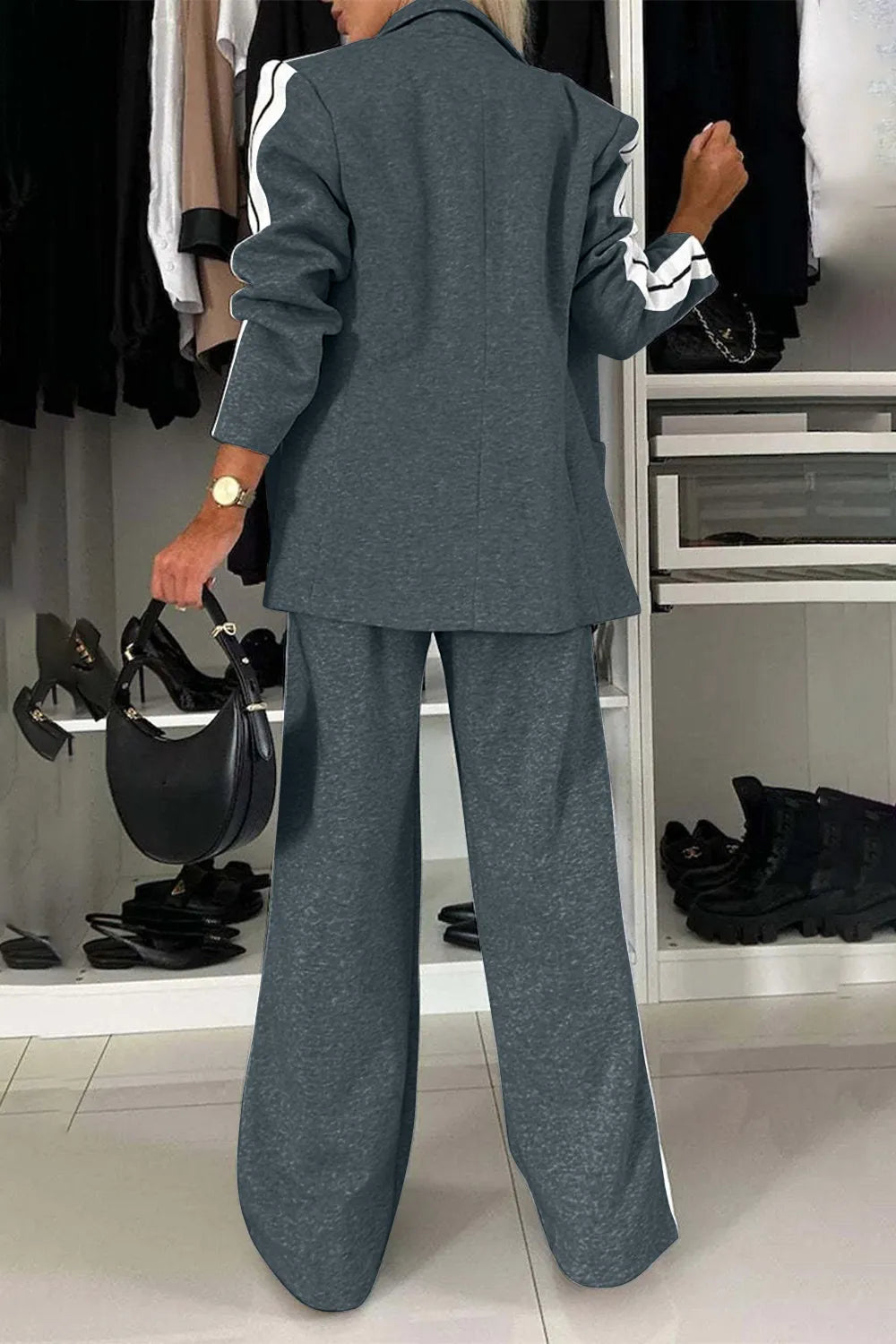 Modern Finesse Arden Contrast Lapel Collar Top and Pants Set