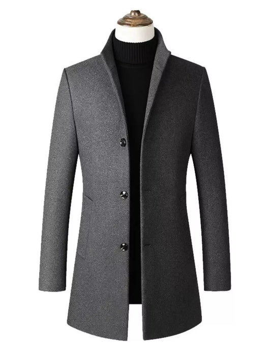 Modern Finesse Hayes Men's Slim Fit Stand Collar Overcoat — Extended Sizes