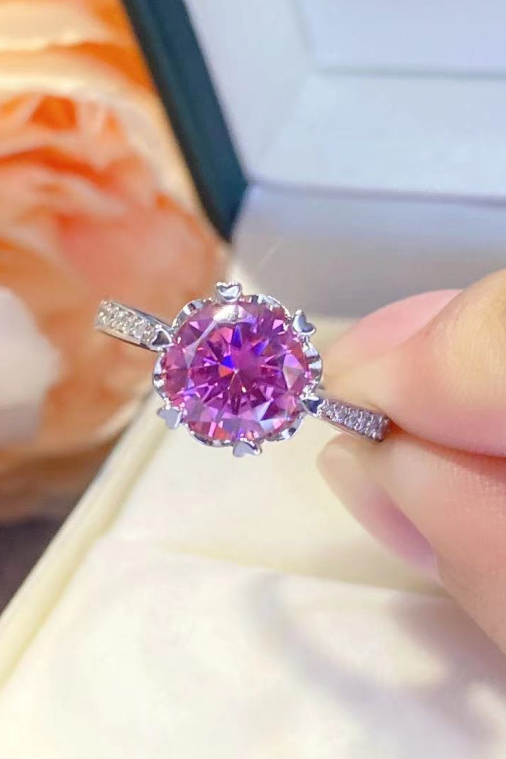 House Of Finesse Rose Radiance 2 Carat Moissanite Ring in pink
