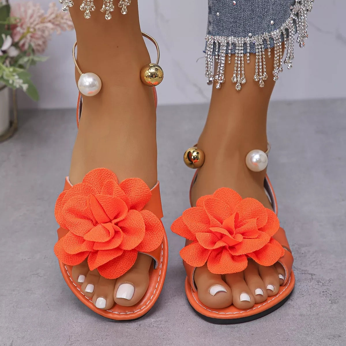 Modern Finesse Eden Flower Open-Toe Flat Sandals