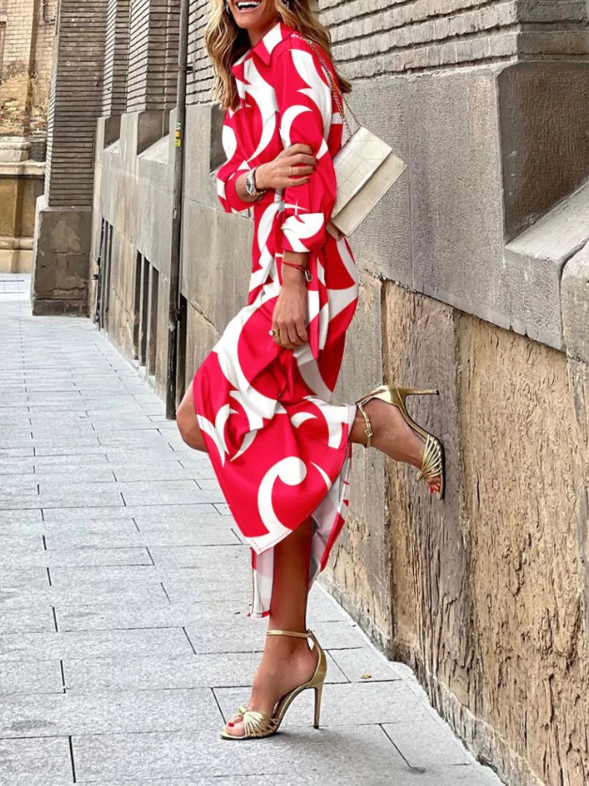 Modern Finesse Arden Printed Collared Neck Shirt Dress