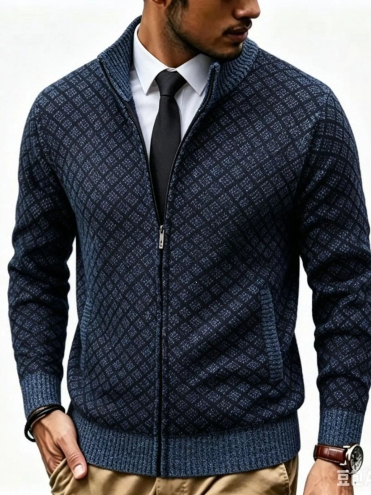 Modern Finesse Geo Line Full-Zip Cardigan - Men's Plus Size