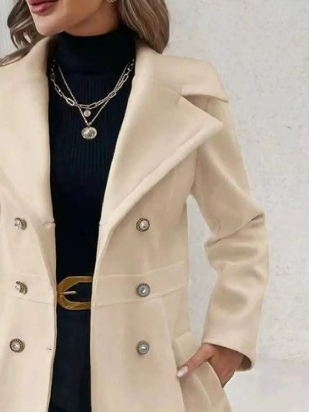 Modern Finesse Celine Double-Breasted Peplum Coat
