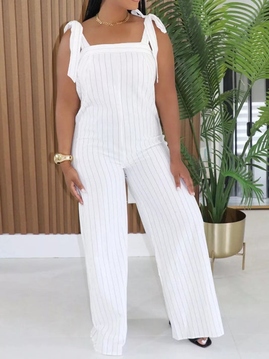 Modern Finesse Delphi Striped Tie-Shoulder Wide-Leg Jumpsuit