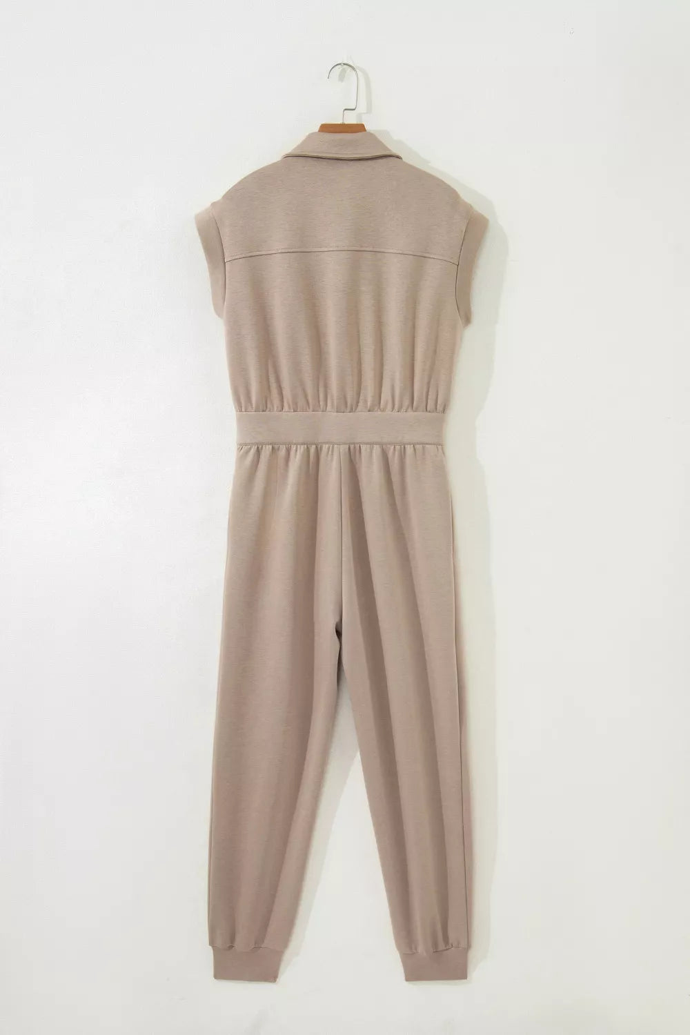 Modern Finesse Gaia Solid Color Zip Front Short Sleeve Collared Jumpsuit