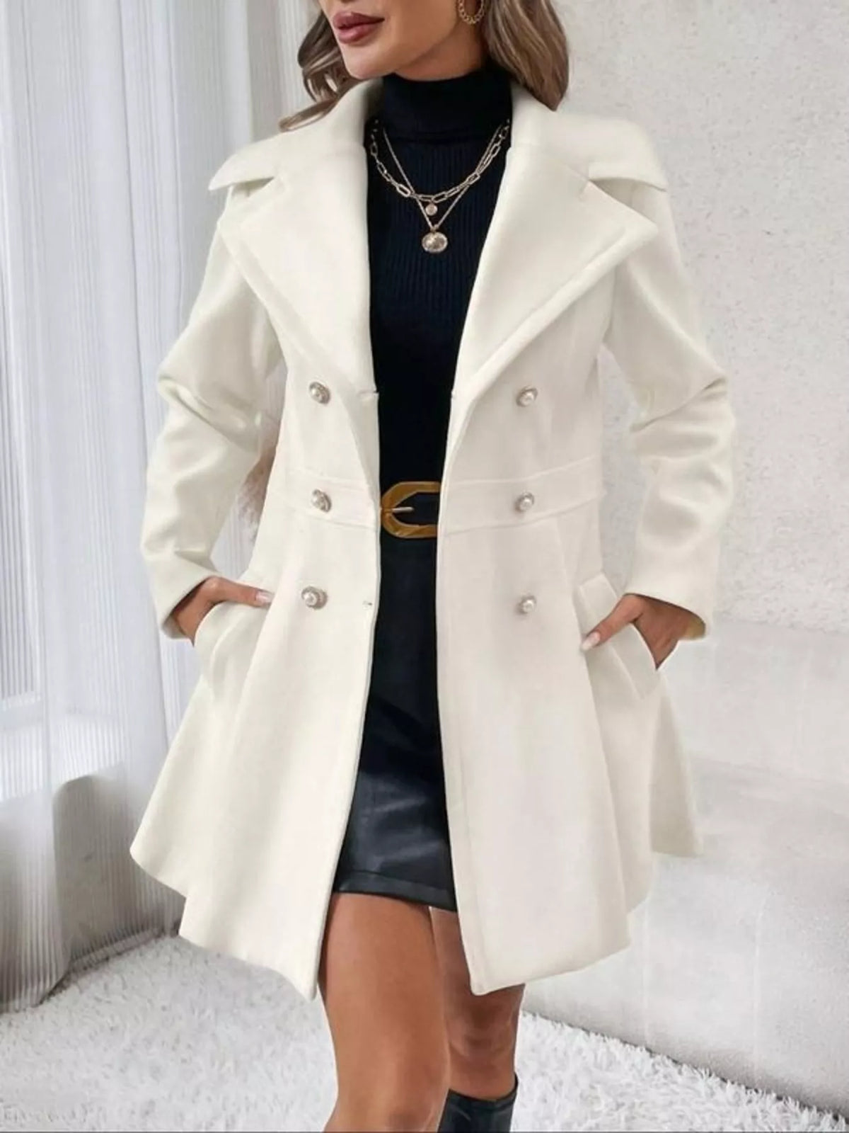 Modern Finesse Celine Double-Breasted Peplum Coat