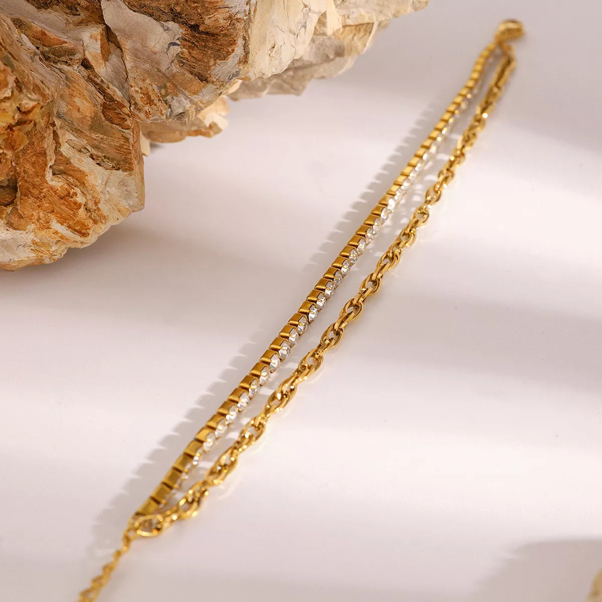 HOF Vale 18K Gold-Plated Rhinestone Double Layered Bracelet