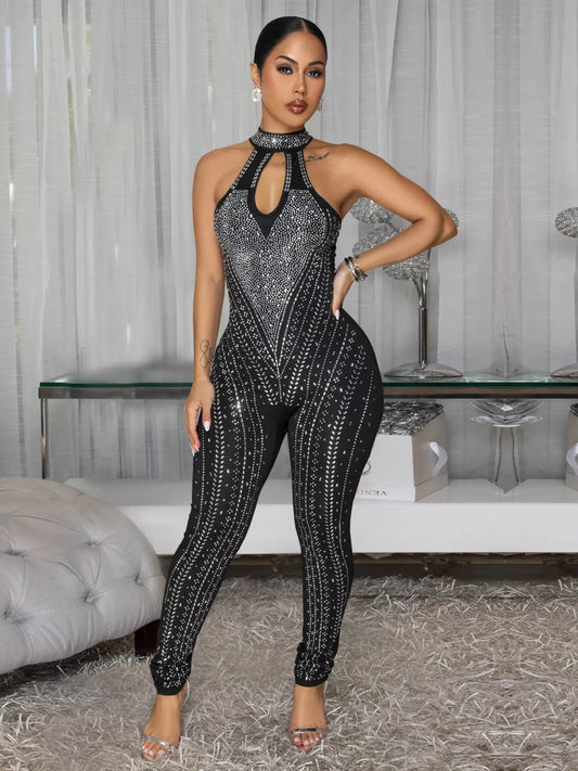 Modern Finesse Fable Sparkling Rhinestone Cutout Jumpsuit