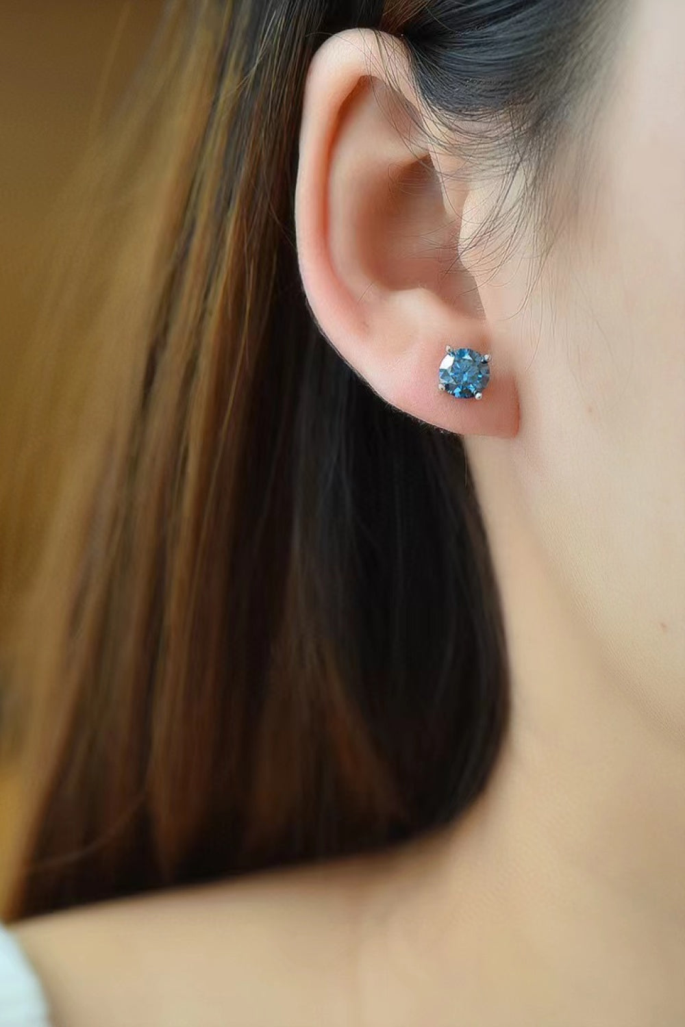 House Of Finesse Azure Four-Prong 2 Carat Moissanite Earrings in blue