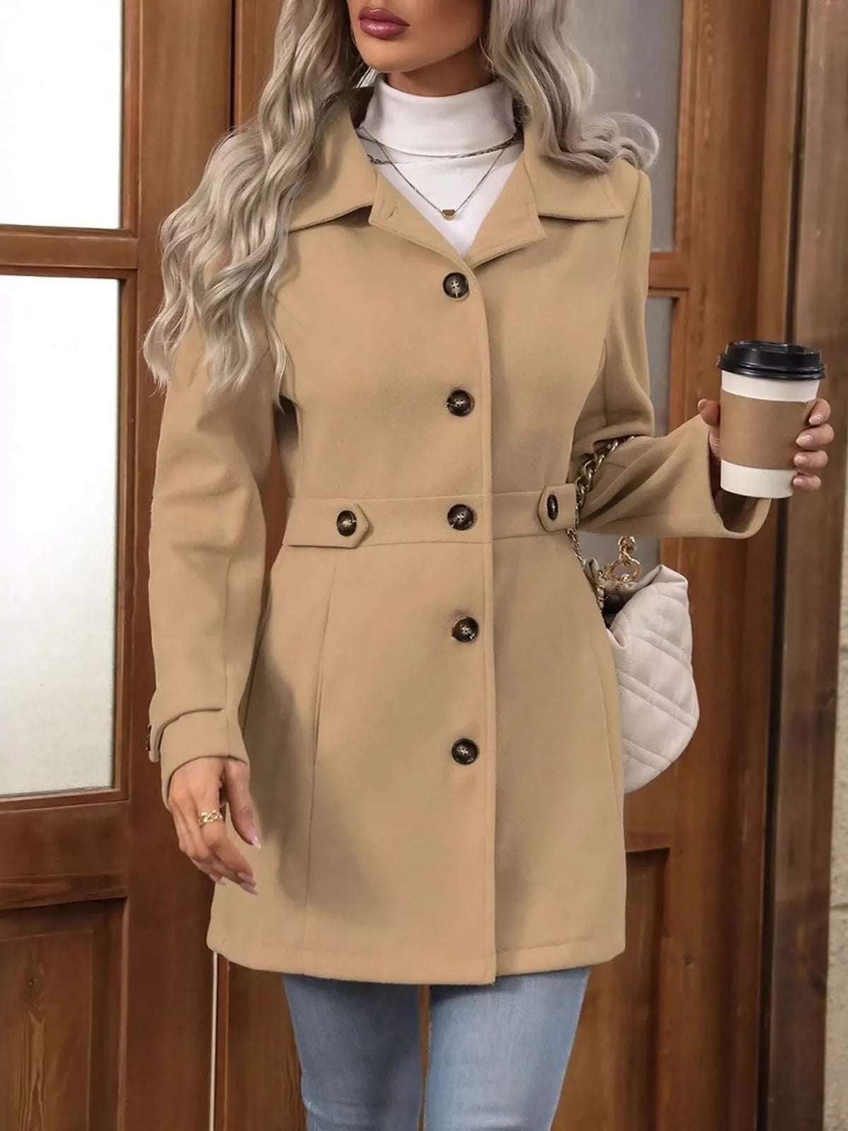 Modern Finesse Amara Single-Breasted Long Sleeve Coat