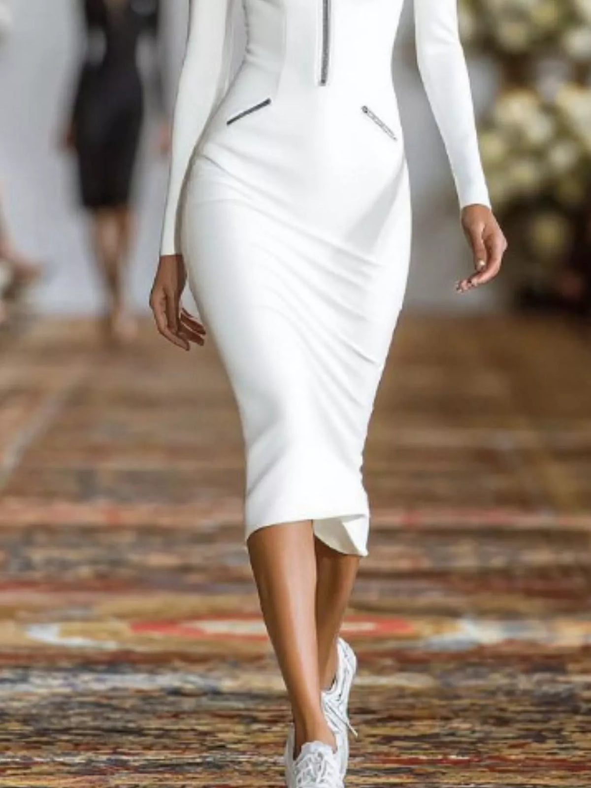 Zip Form Ruched Midi Dress - Plus Size
