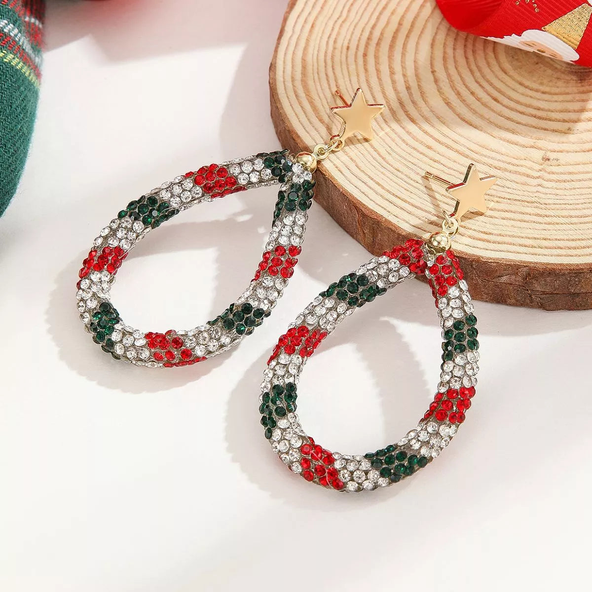 HOF Flora Christmas Rhinestone Teardrop Earrings