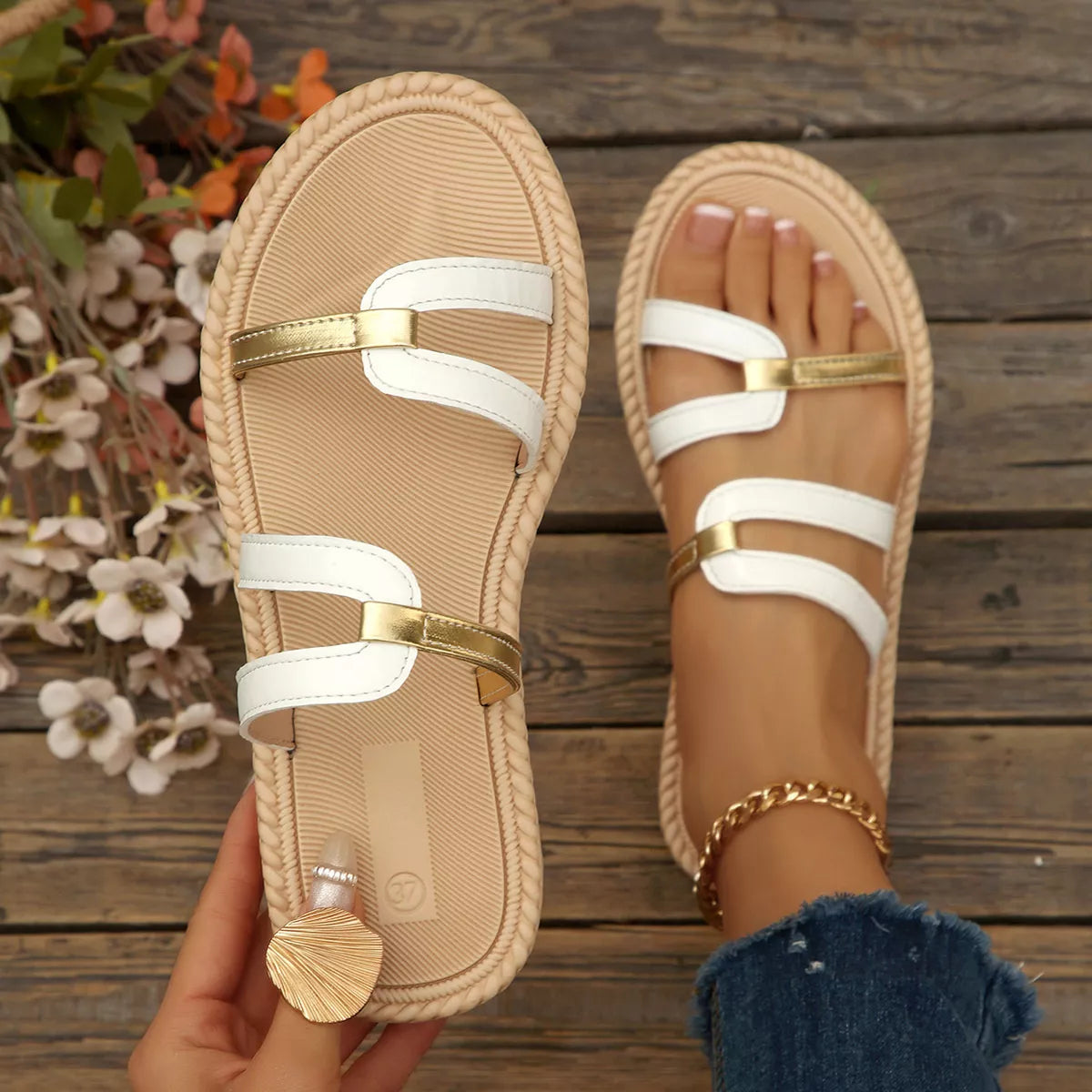 Modern Finesse Flora Open-Toe Flat Sandals