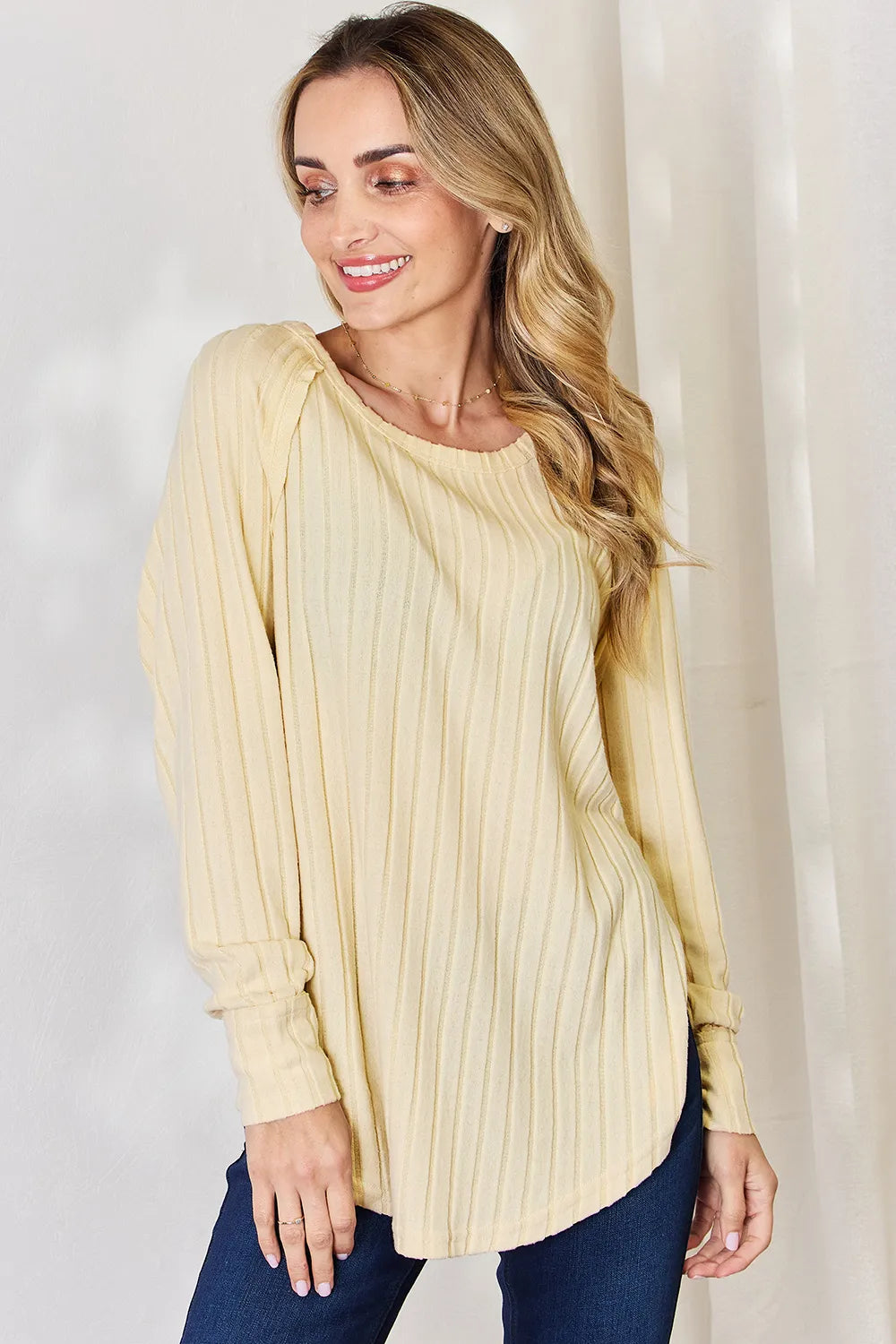 Basic Bae Sienna Ribbed Round Neck Slit T-Shirt