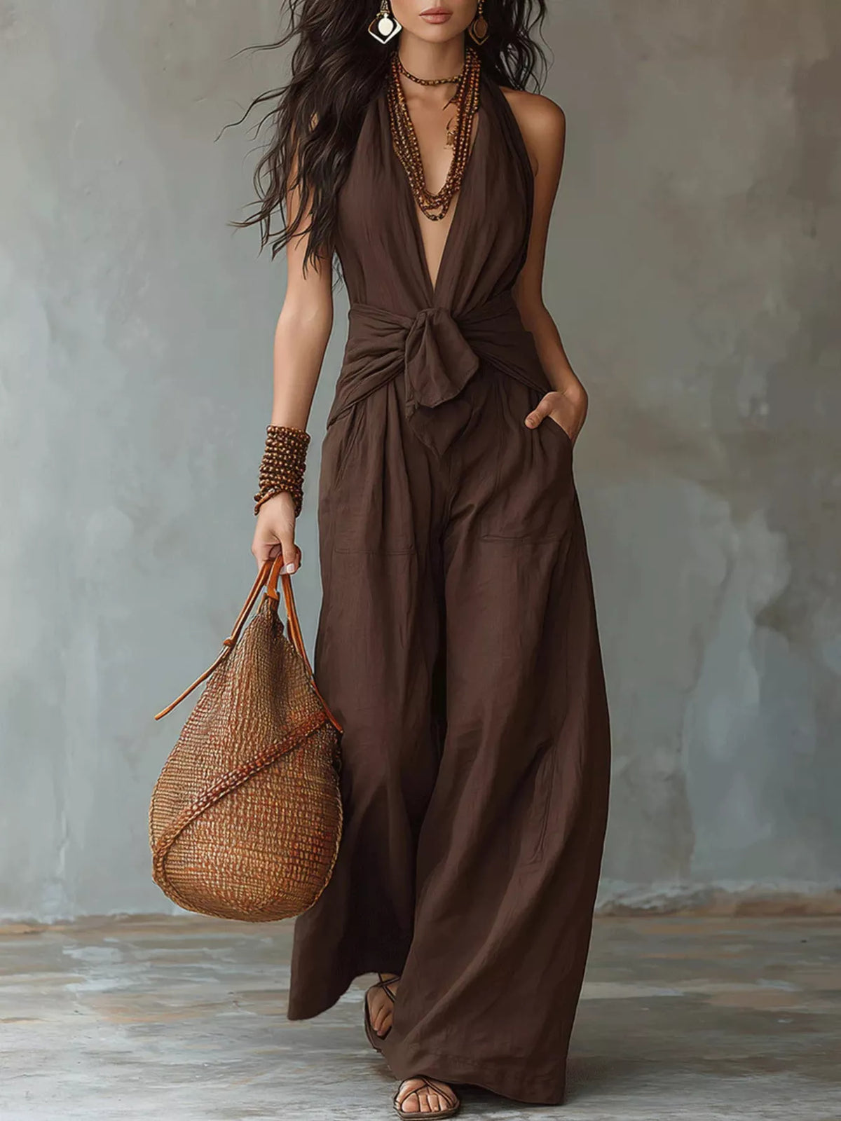 Modern Finesse Talia Backless Halter Neck Wide-Leg Jumpsuit