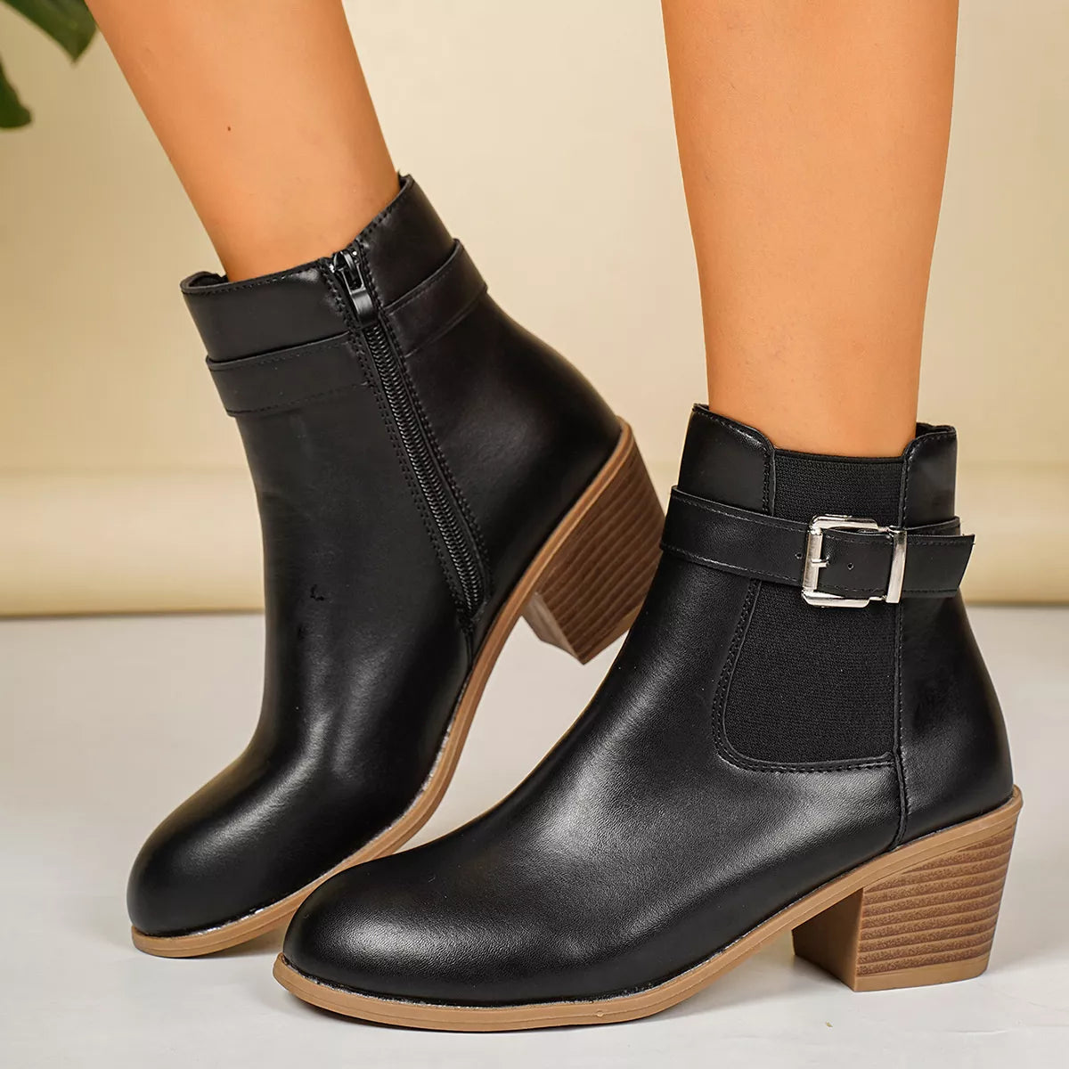 Modern Finesse Sharp Step Point-Toe Block-Heel Boots