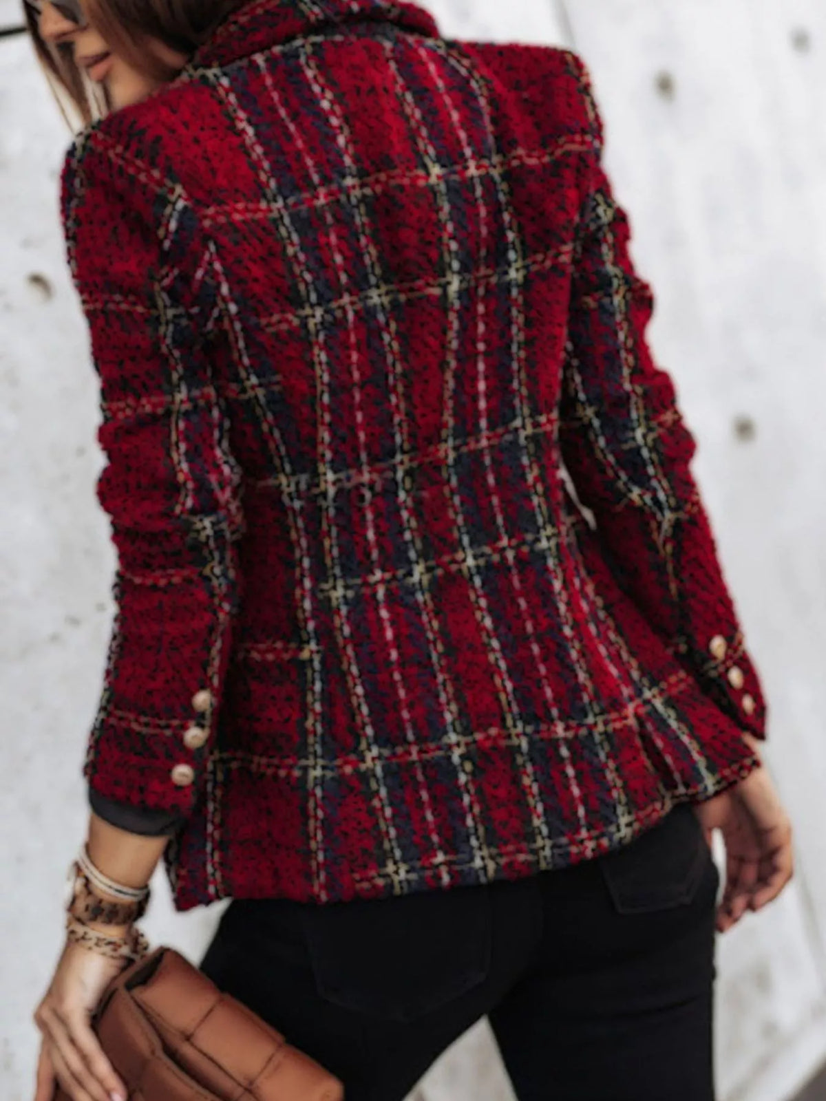 Modern Finesse Heritage Plaid Tweed Double-Breasted Blazer - Plus Size