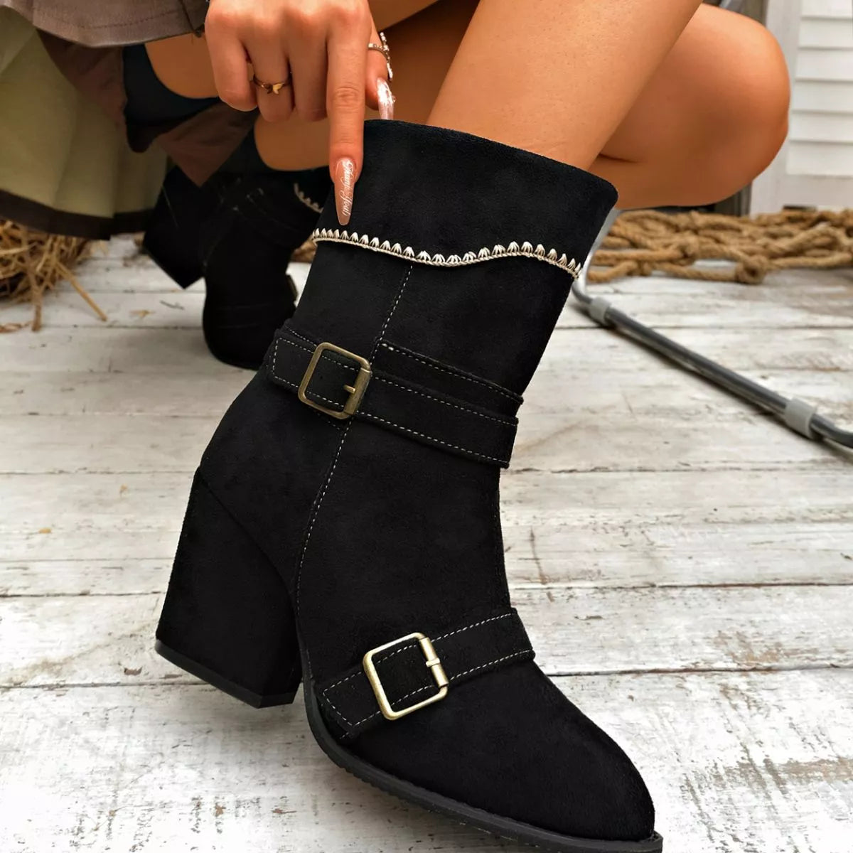 Modern Finesse Regent Suede Point-Toe Mid-Heel Boots - product view 4