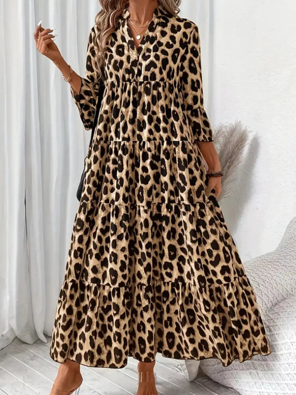 Modern Finesse Sienna Leopard 3/4 Sleeve Midi Dress
