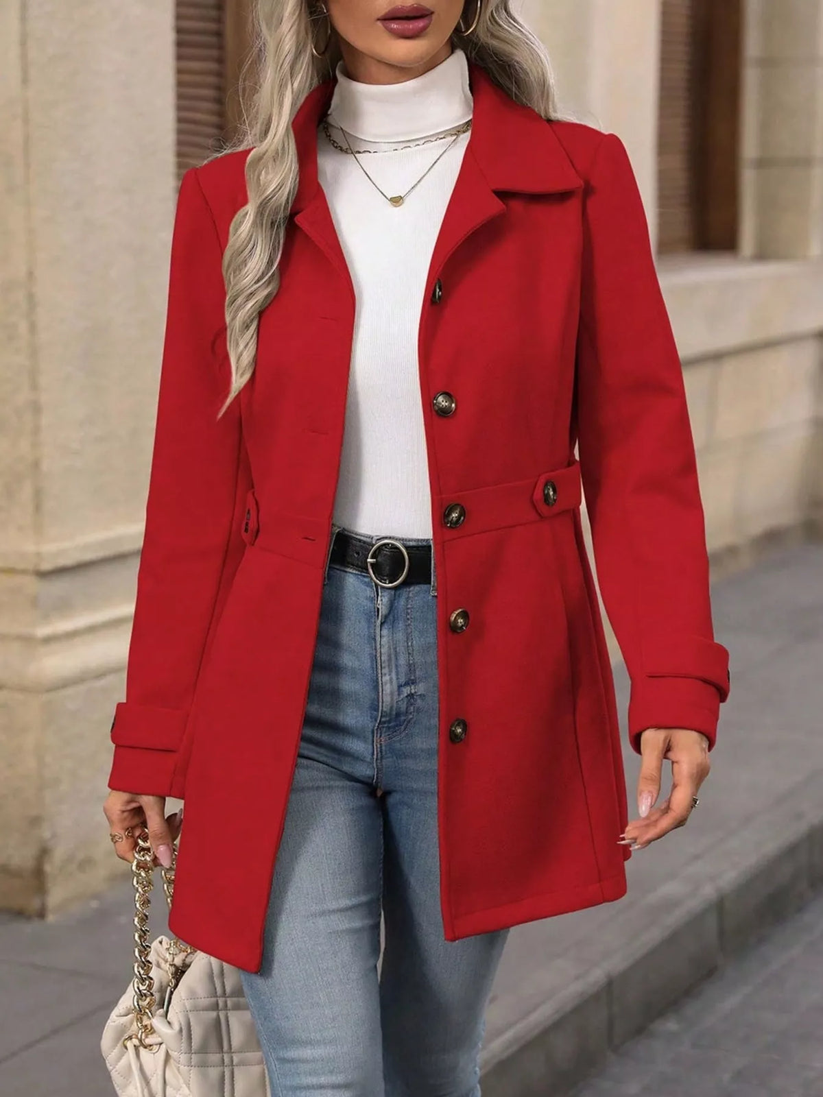 Modern Finesse Amara Single-Breasted Long Sleeve Coat