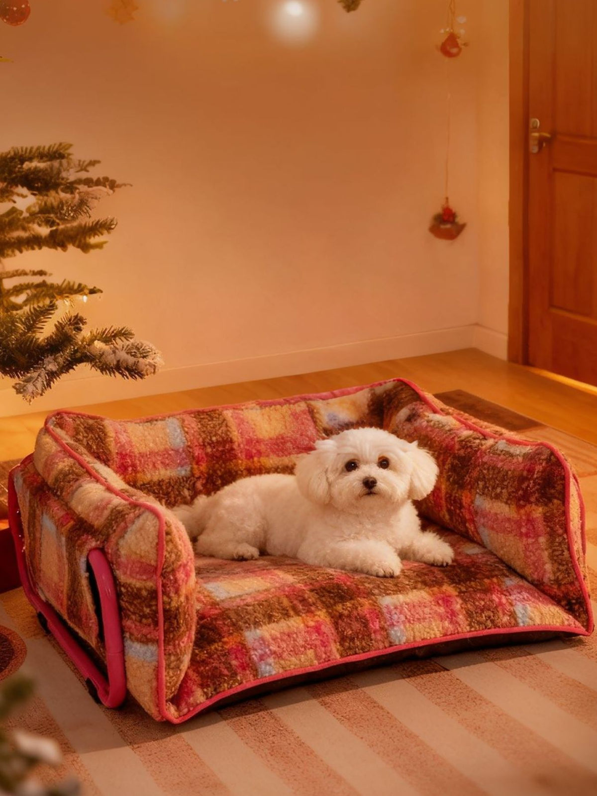 HOF Arden Plaid Pattern Plush Sofa Pet Bed