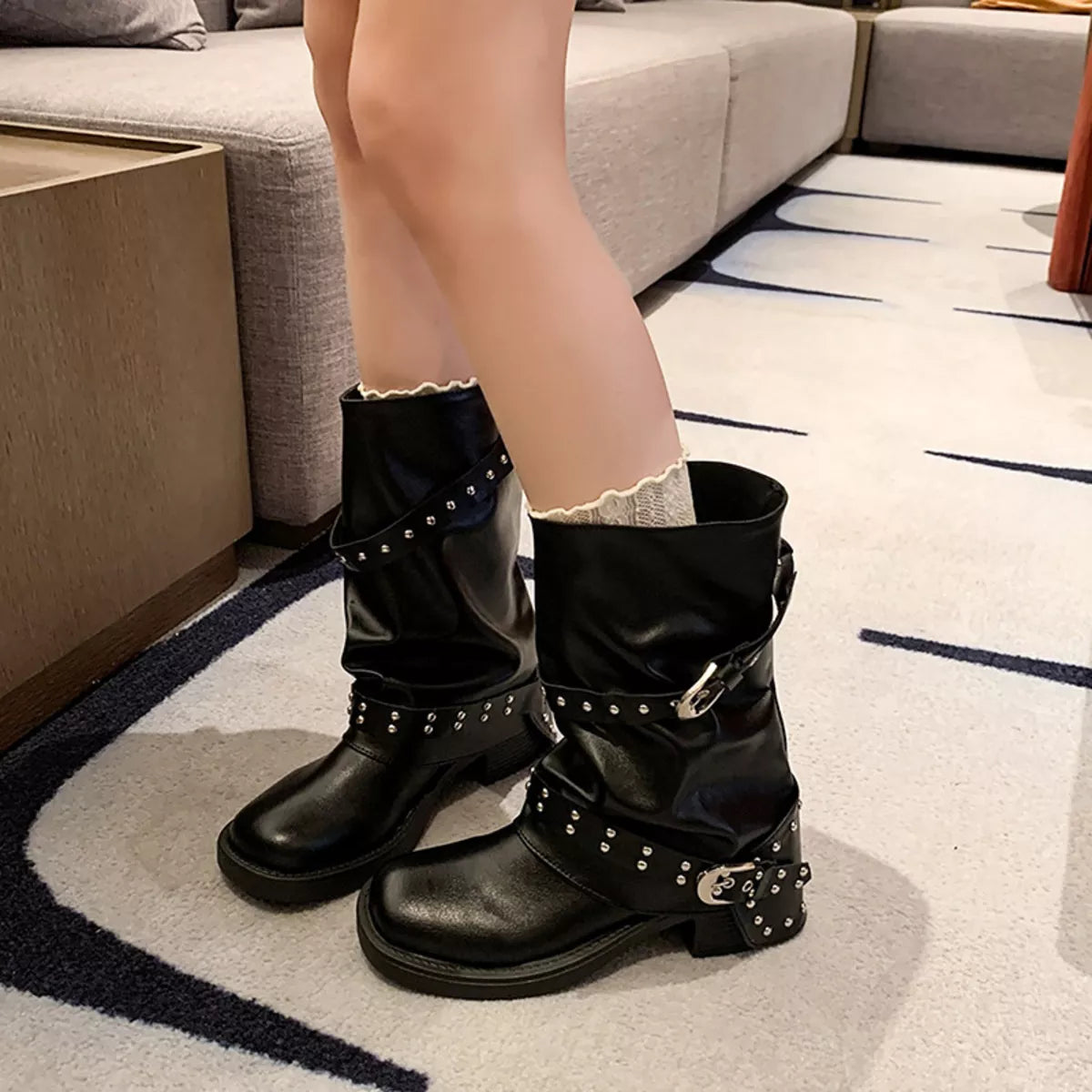 Modern Finesse Slate Round-Toe Low-Heel Boots - product view 2