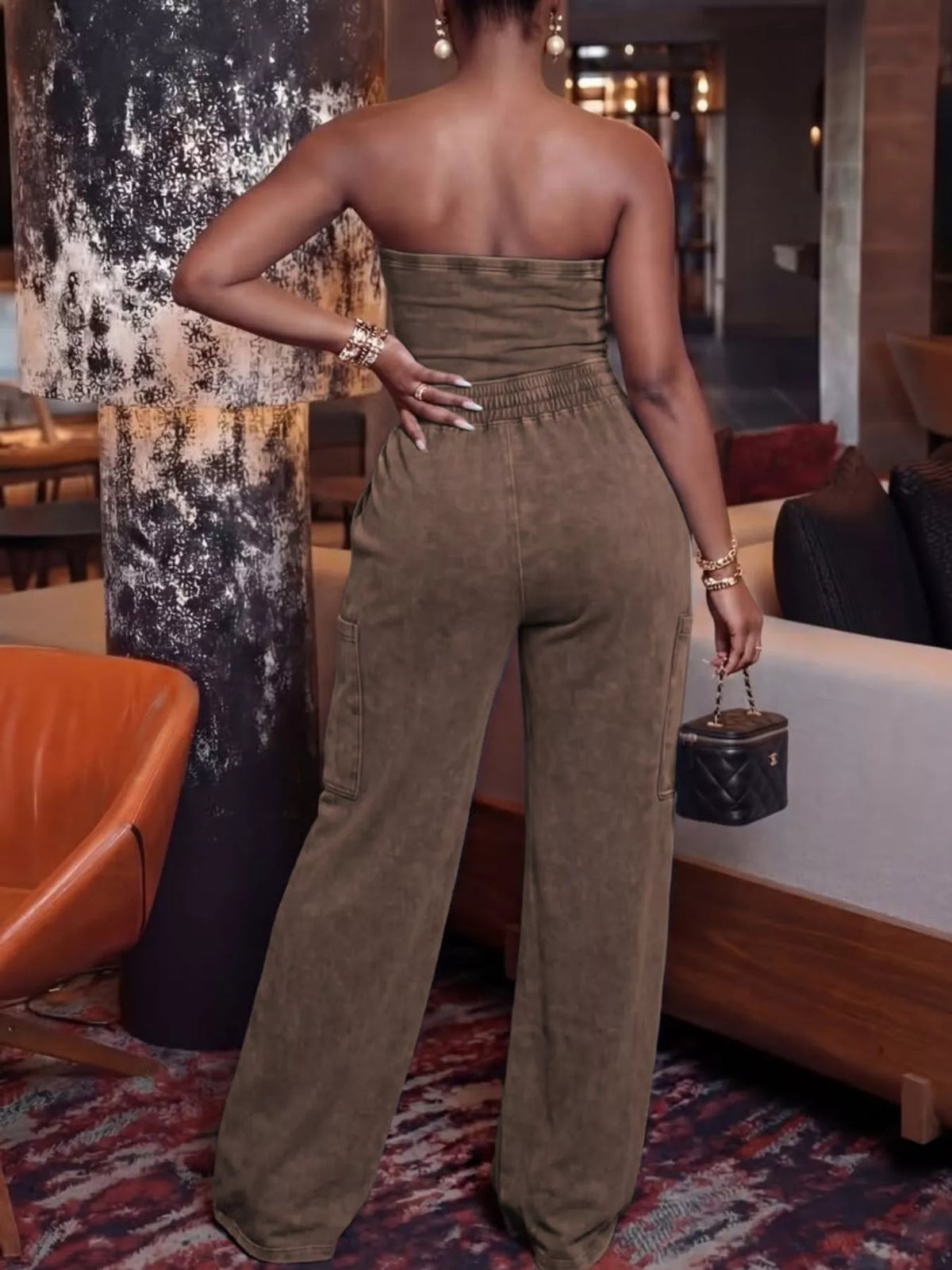 Modern Finesse Remy Drawstring Strapless Wide-Leg Jumpsuit