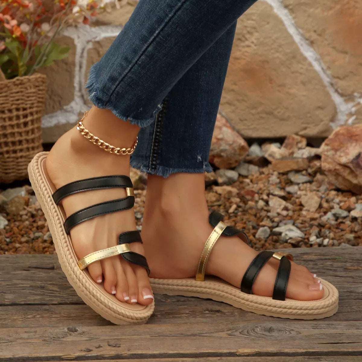 Modern Finesse Flora Open-Toe Flat Sandals