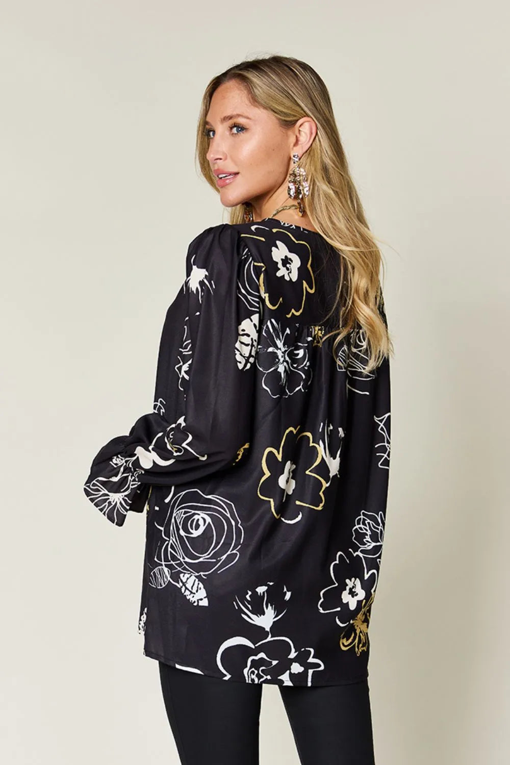 Double Take Sienna Printed Flounce Sleeve Blouse