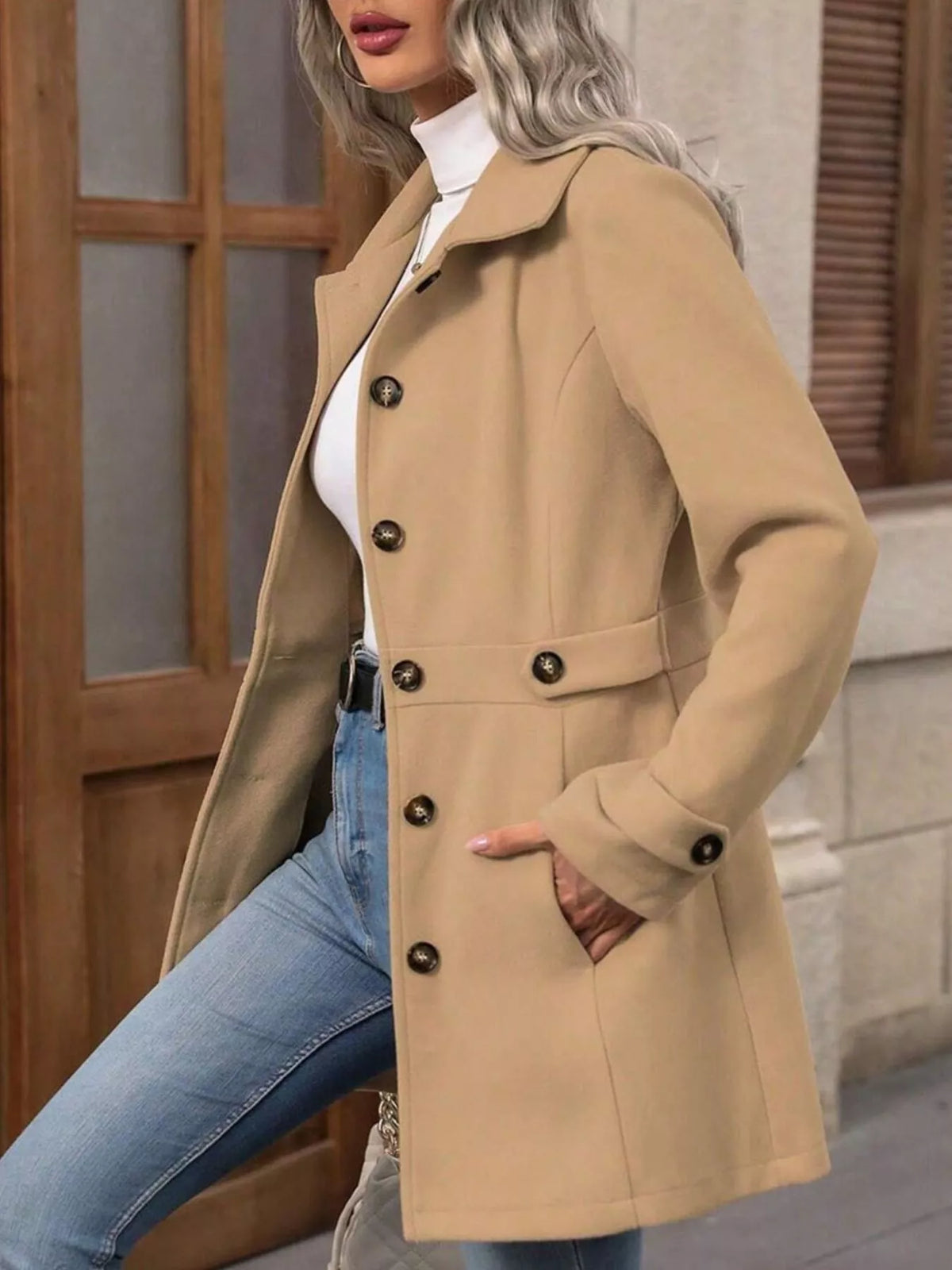 Modern Finesse Amara Single-Breasted Long Sleeve Coat