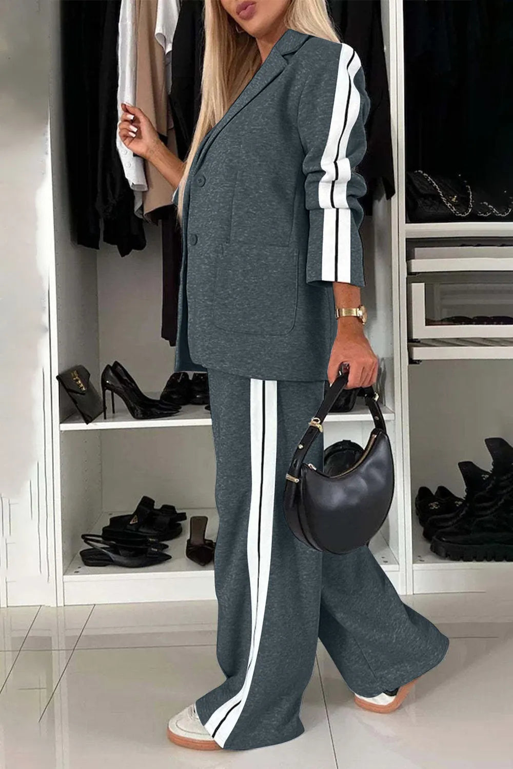 Modern Finesse Arden Contrast Lapel Collar Top and Pants Set