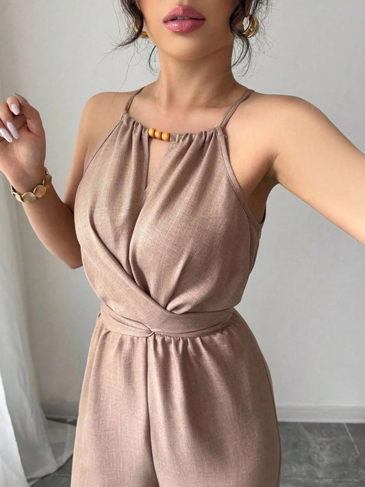 Modern Finesse Celine Sleeveless Tie Waist Wide-Leg Jumpsuit