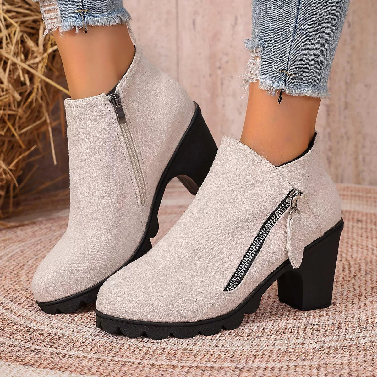 Modern Finesse Hazel Round-Toe Block Heels Boots