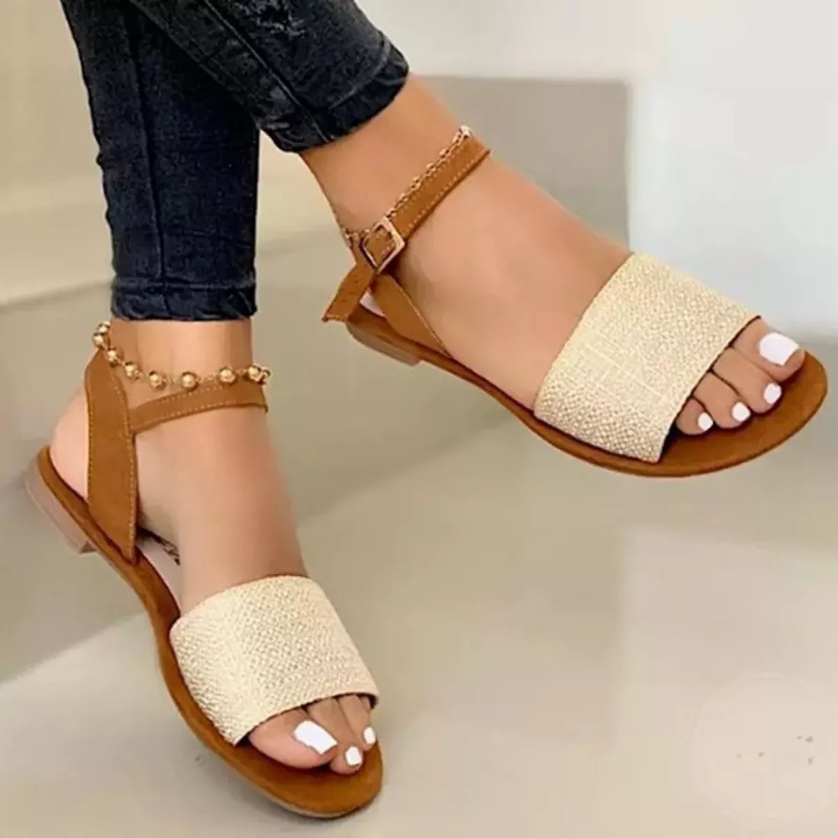 Modern Finesse Talia Open-Toe Ankle-Strap Flat Sandals