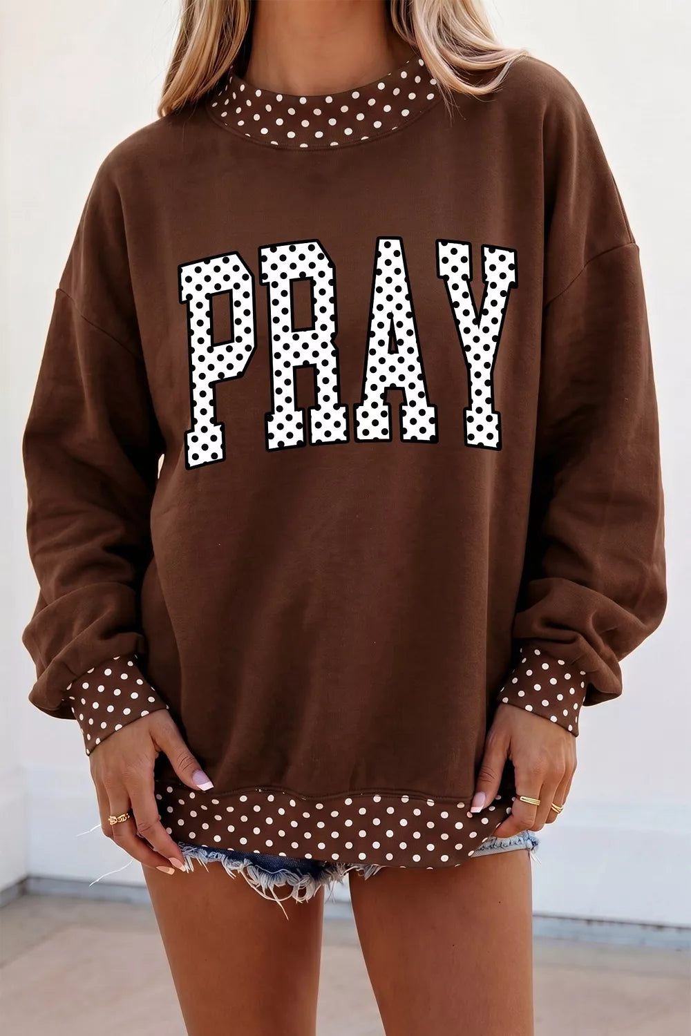 Modern Finesse PRAY Polka-Dot Trim Sweatshirt product image