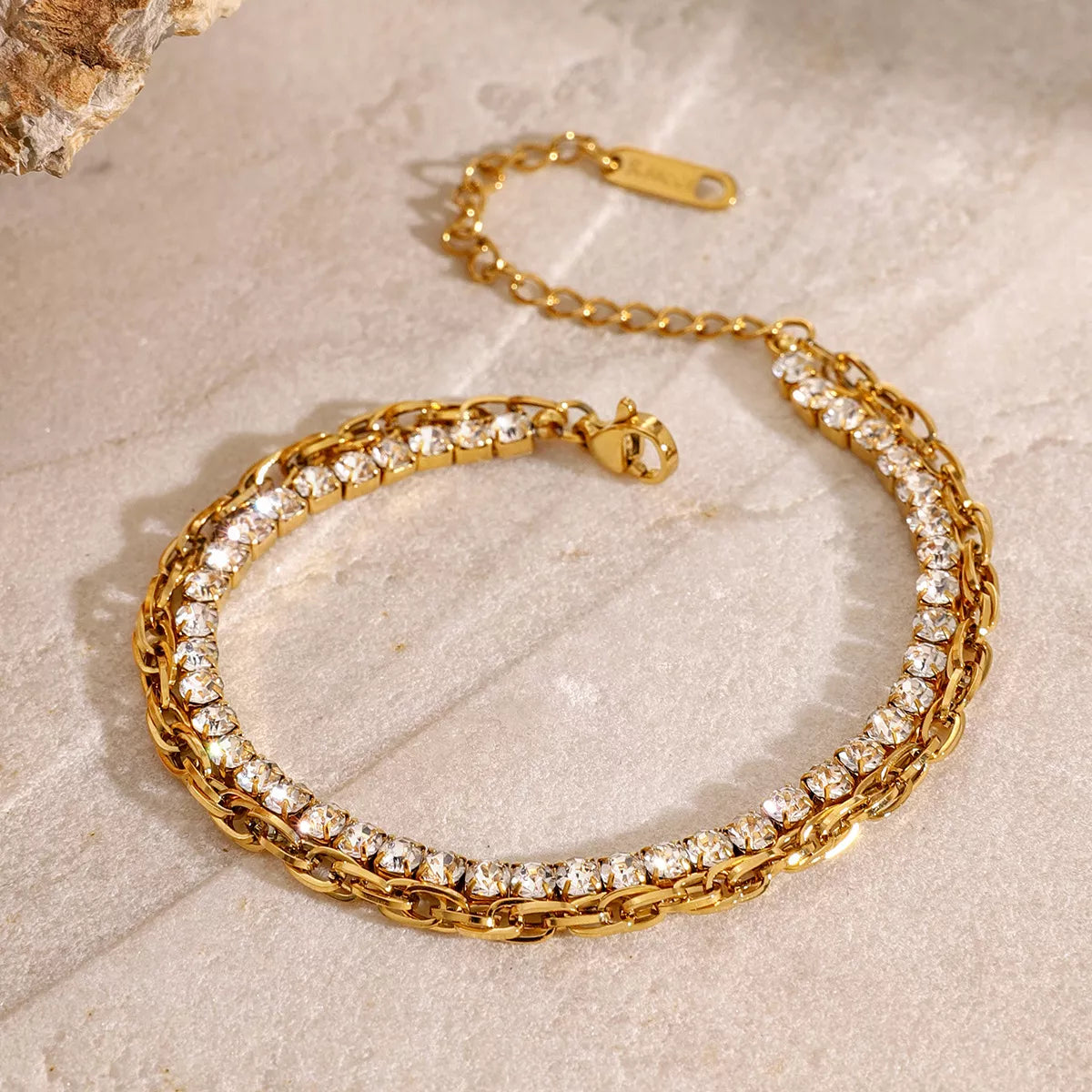 HOF Vale 18K Gold-Plated Rhinestone Double Layered Bracelet