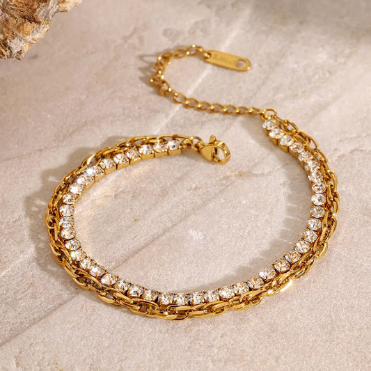 HOF Vale 18K Gold-Plated Rhinestone Double Layered Bracelet