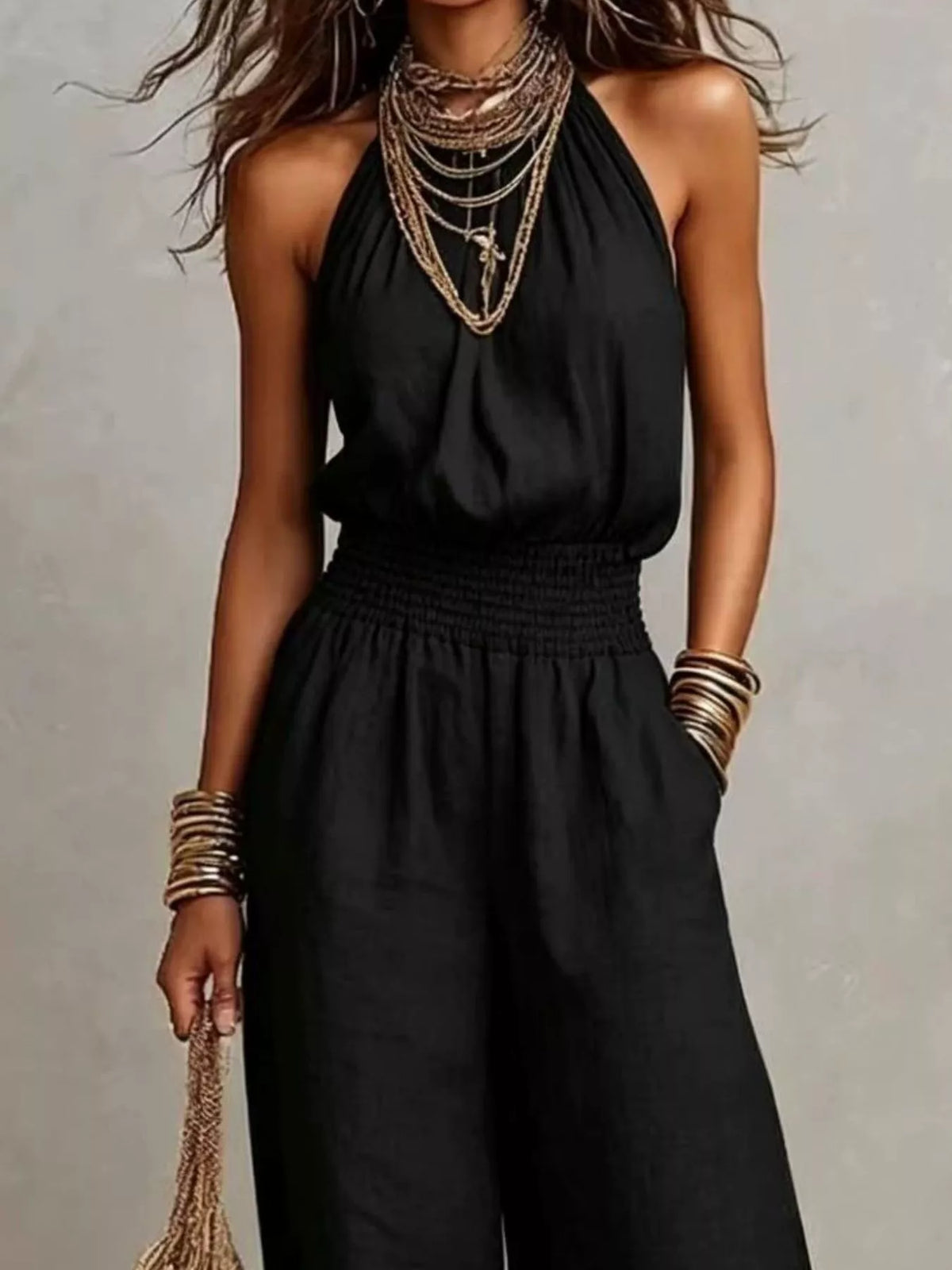 Modern Finesse Lena Halter Neck Wide-Leg Jumpsuit