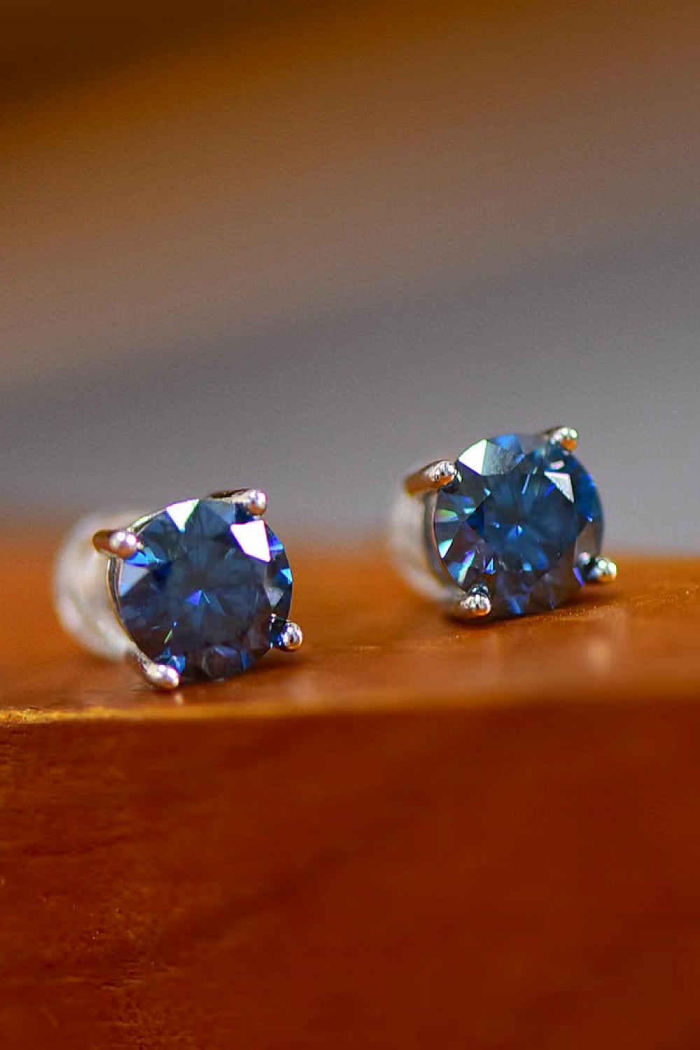 House Of Finesse Azure Four-Prong 2 Carat Moissanite Earrings in blue