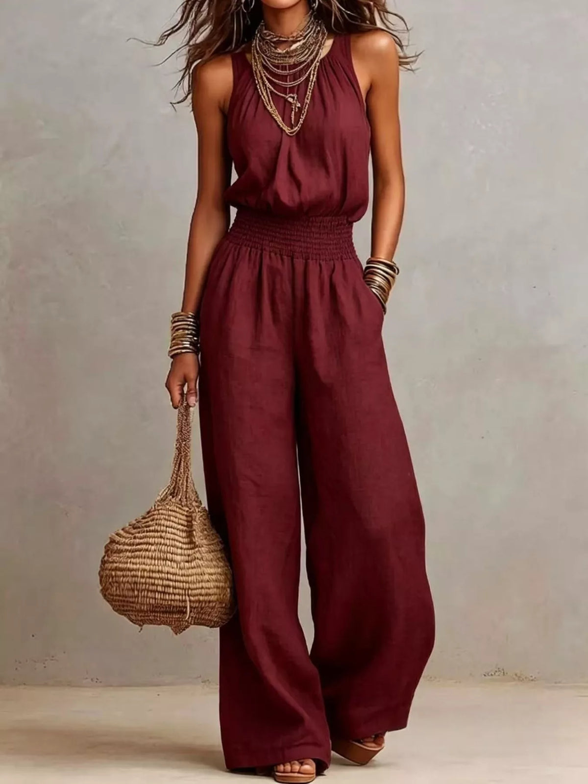Modern Finesse Lena Halter Neck Wide-Leg Jumpsuit